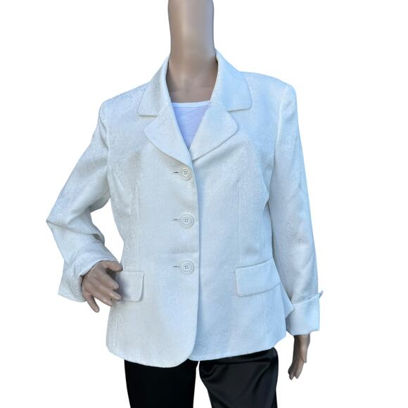 Collections For Le Suit White Jacquard Paisley Notched Lapel Blazer Jacket 14 - Picture 1 of 7
